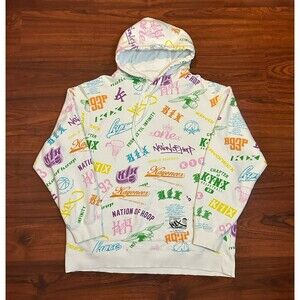 Vintage 90s Rare K1X Basketball Hoop Nation 93 Hoodie White AOP Colorful XL Mens